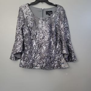 Alex Evenings Women's Embellished 3/4 Sleeve Scoop Neck Evening Top Black Size Petite X-Large